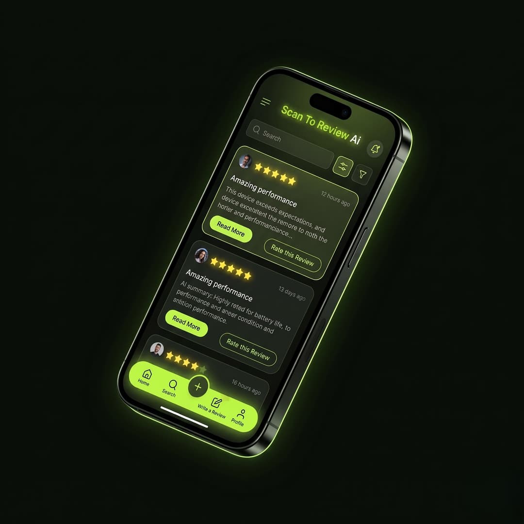 ScanToReviewAI mobile app showing review cards